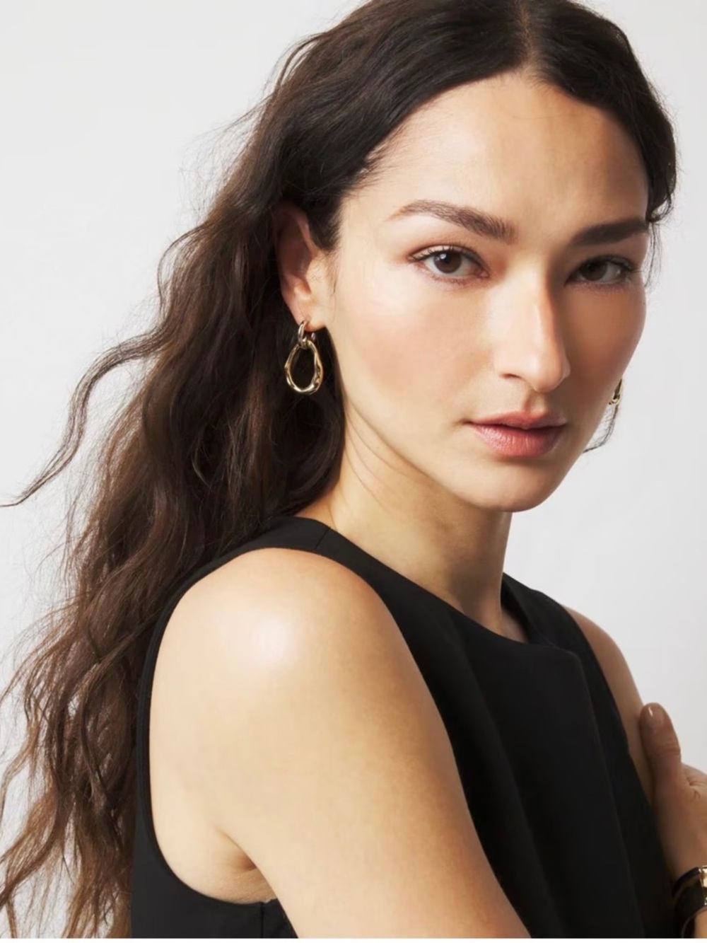 White House Black Market Silver + Gold Sculptural Drop Hoop Earrings